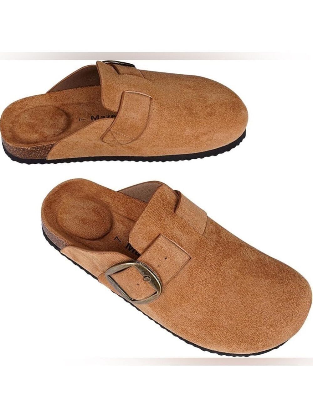 Tan Platform Suede Buckle Clog Mules Sz 8